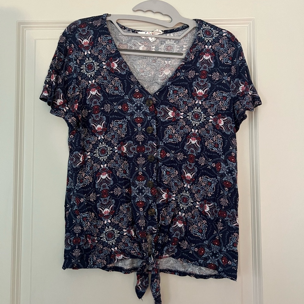 Pink Rose Floral Tie Front Blouse